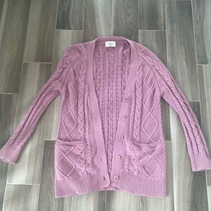 Aritzia Purple Cable Knit Cardigan Sweater